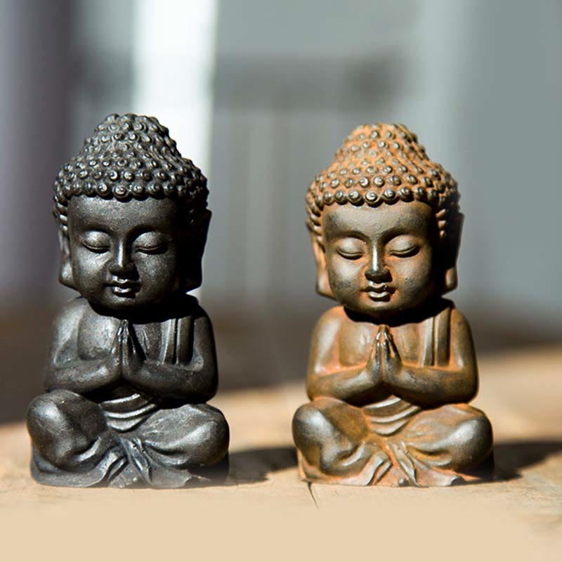 Small Iron Powder Buddha Statue 9x5.5cm Meditation Decor
