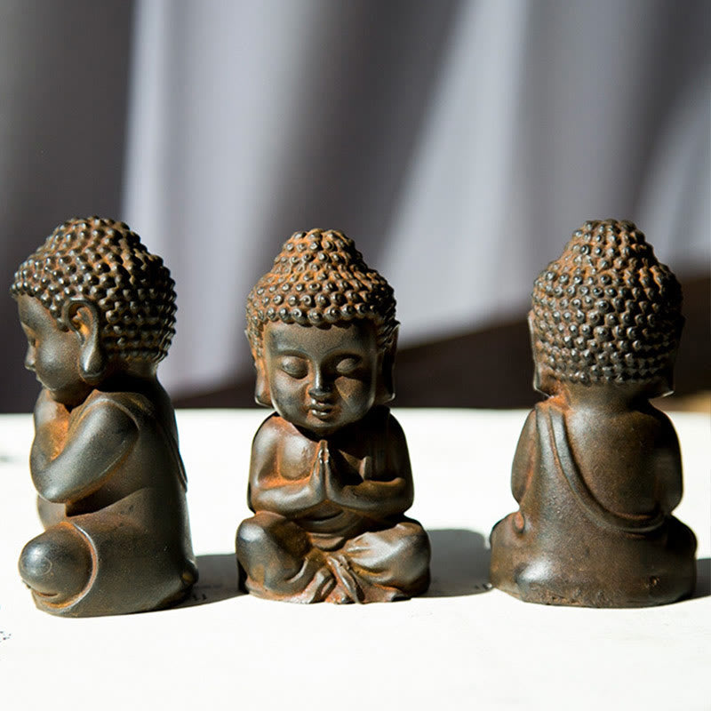 Small Iron Powder Buddha Statue 9x5.5cm Meditation Decor