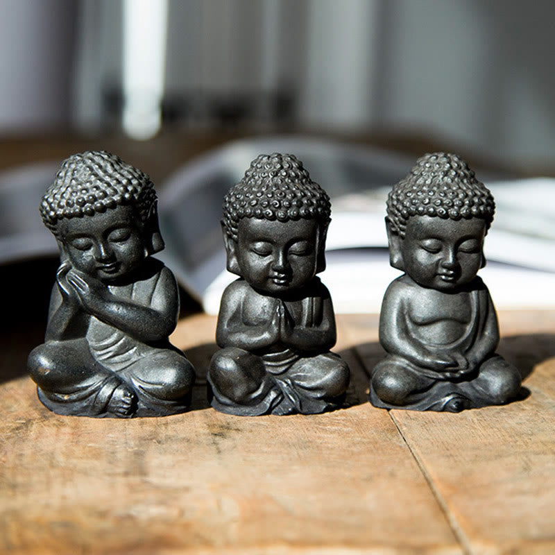 Small Iron Powder Buddha Statue 9x5.5cm Meditation Decor