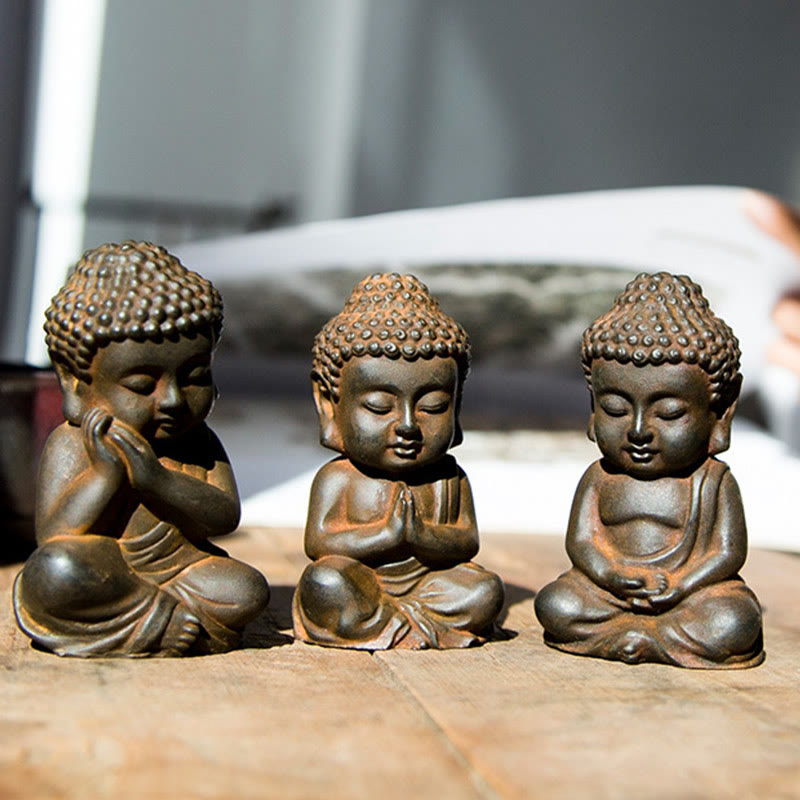 Small Iron Powder Buddha Statue 9x5.5cm Meditation Decor