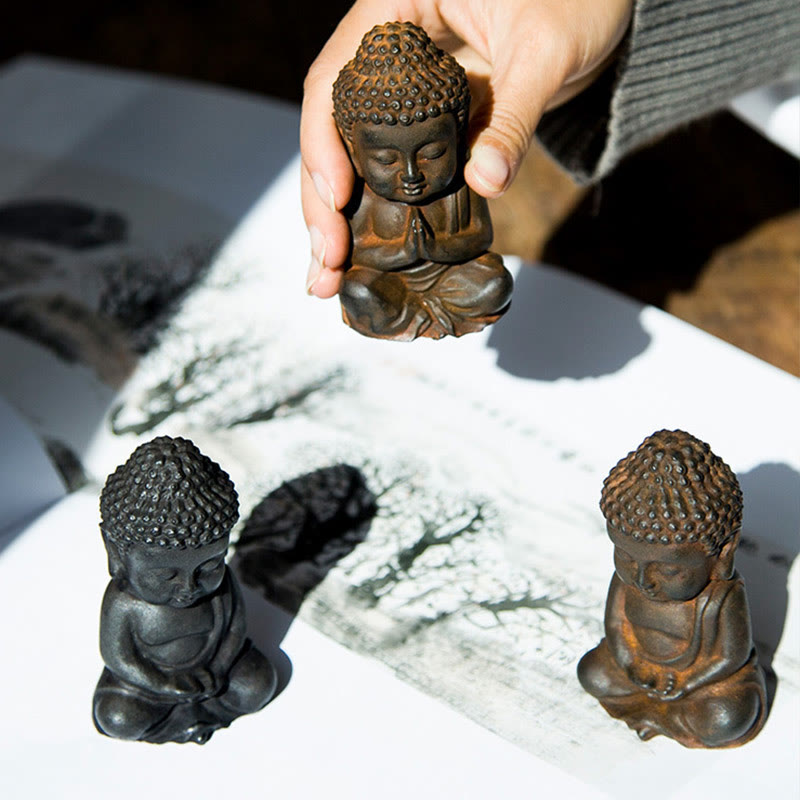 Small Iron Powder Buddha Statue 9x5.5cm Meditation Decor