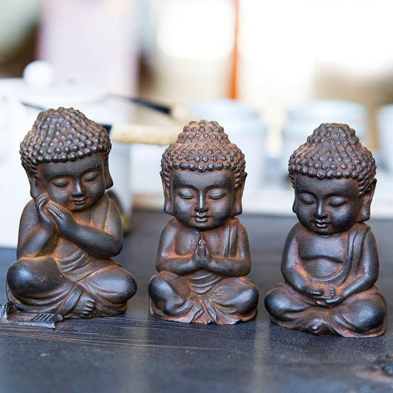 Small Iron Powder Buddha Statue 9x5.5cm Meditation Decor