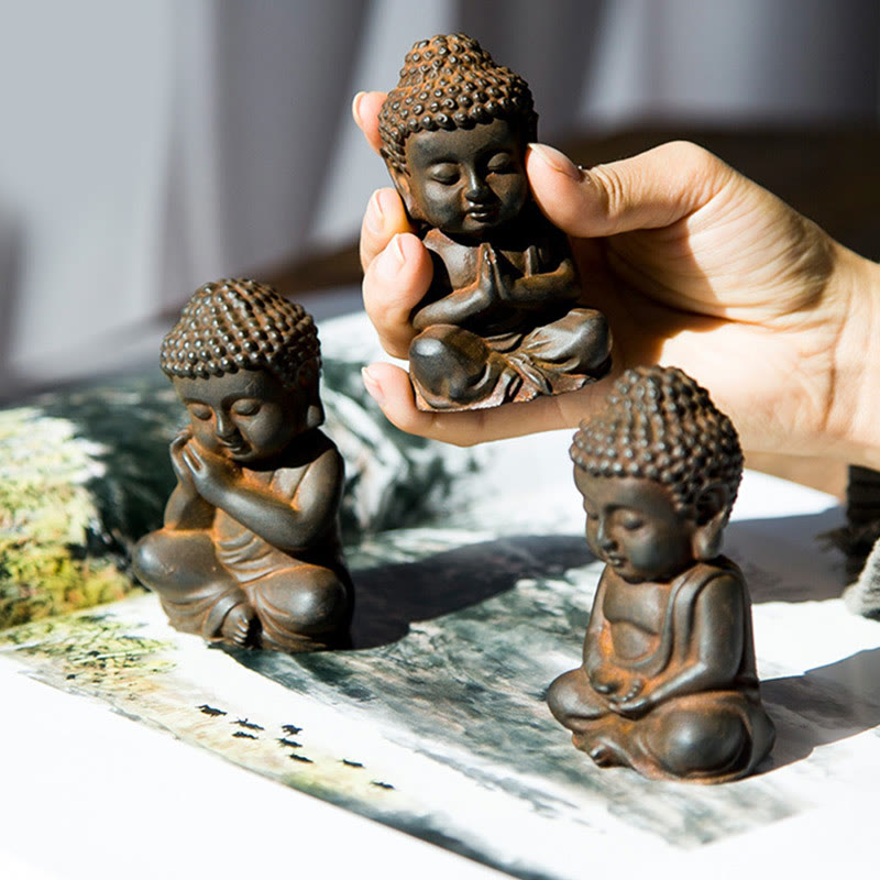 Small Iron Powder Buddha Statue 9x5.5cm Meditation Decor