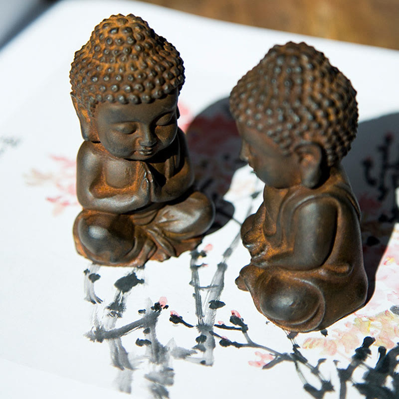 Small Iron Powder Buddha Statue 9x5.5cm Meditation Decor