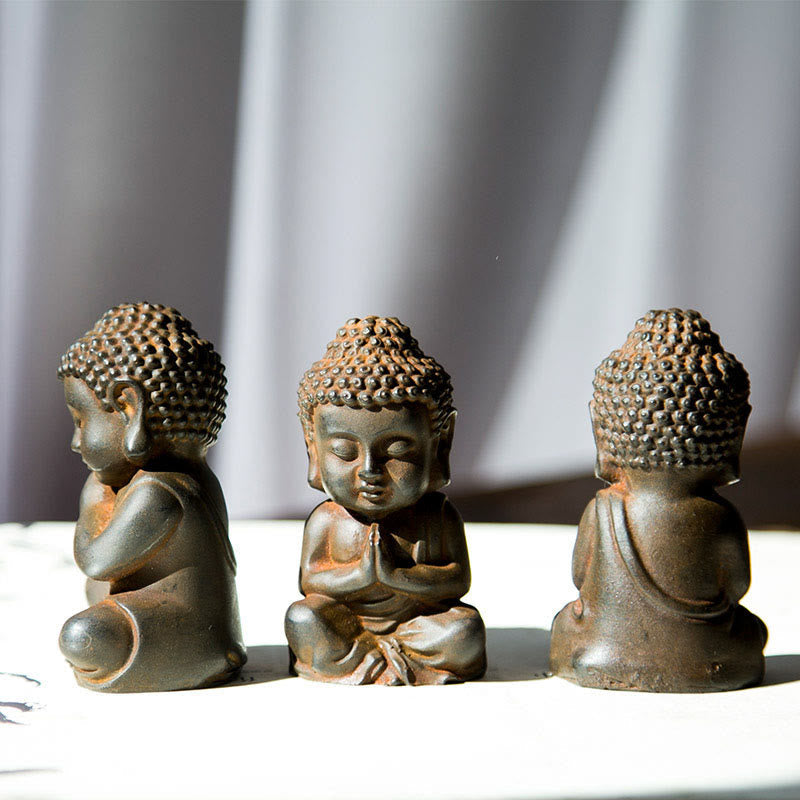 Small Iron Powder Buddha Statue 9x5.5cm Meditation Decor