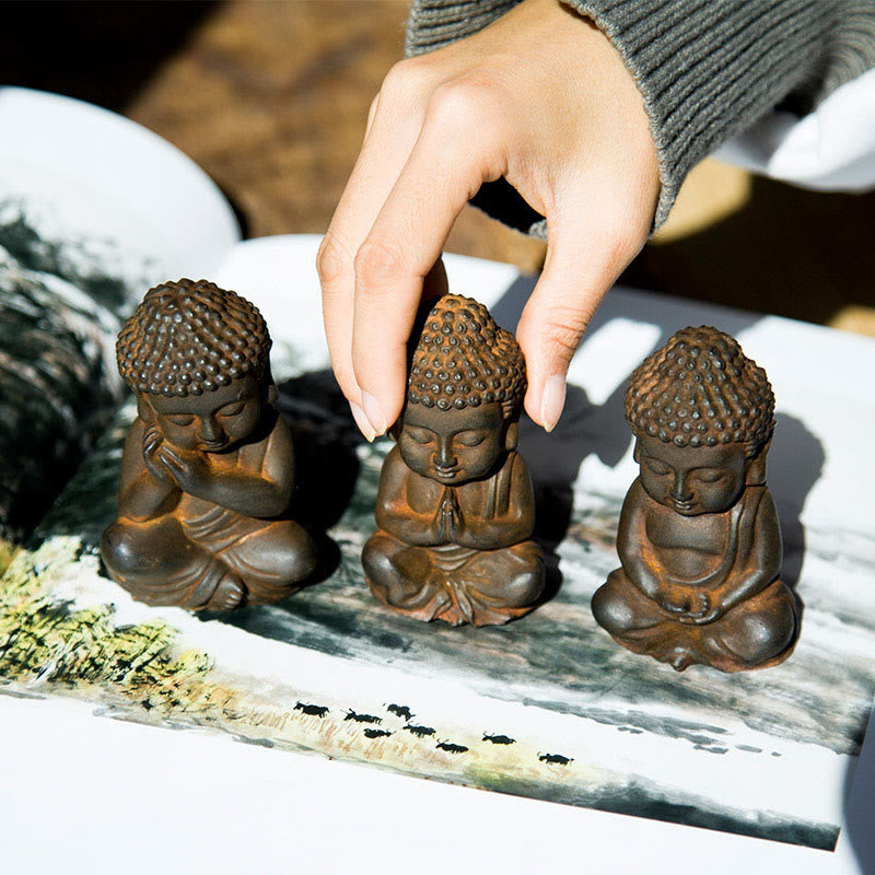 Small Iron Powder Buddha Statue 9x5.5cm Meditation Decor