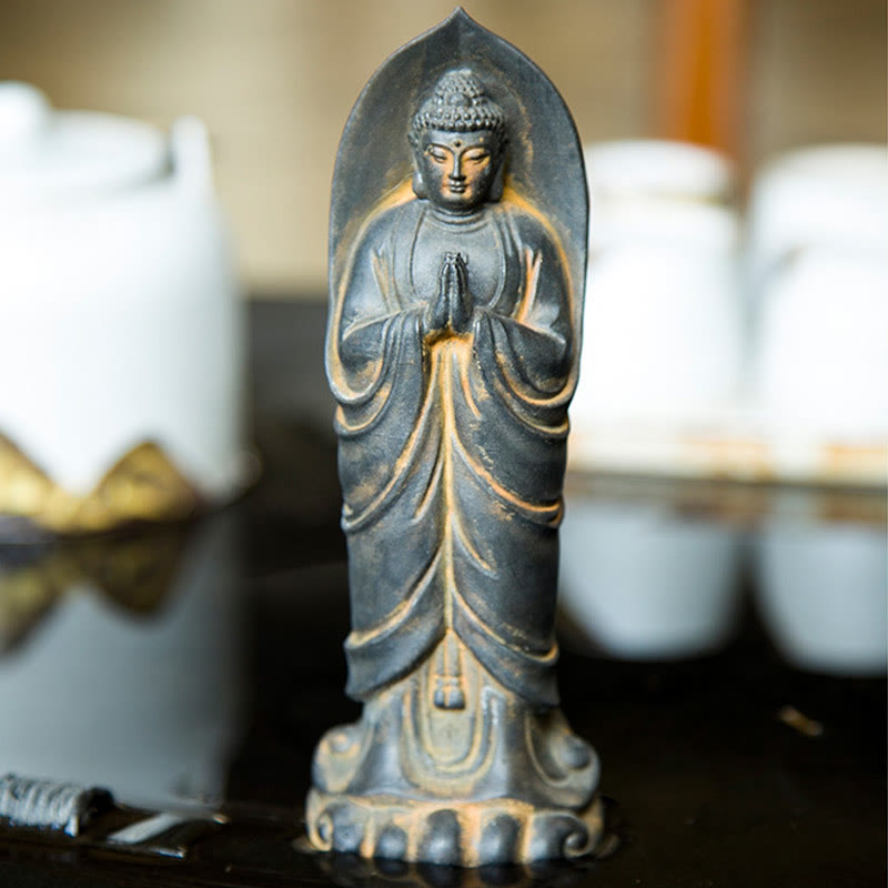 14.5cm Iron Powder Resin Buddha Statue Namaste Meditation