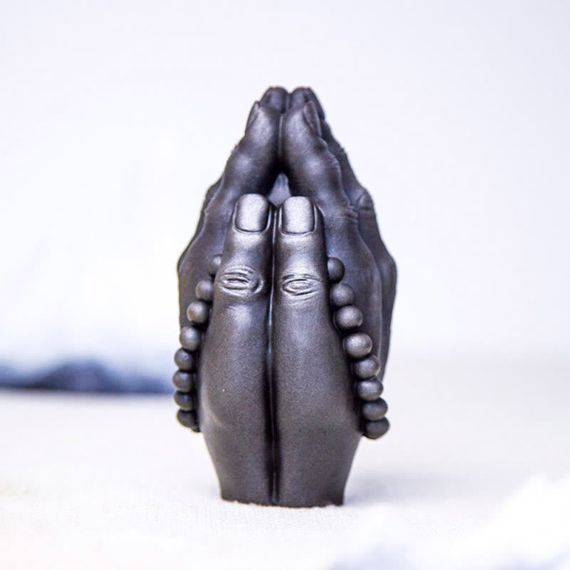 Handmade Rust & Polished Buddha Namaste Statue 15cm | Healing Sounds
