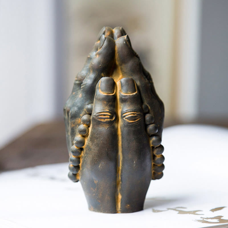 Handmade Rust & Polished Buddha Namaste Statue 15cm | Healing Sounds