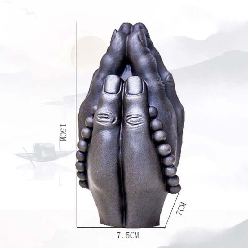 Handmade Rust & Polished Buddha Namaste Statue 15cm | Healing Sounds