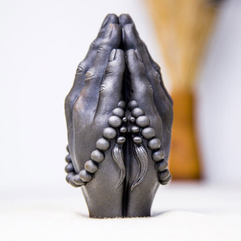 Handmade Rust & Polished Buddha Namaste Statue 15cm | Healing Sounds