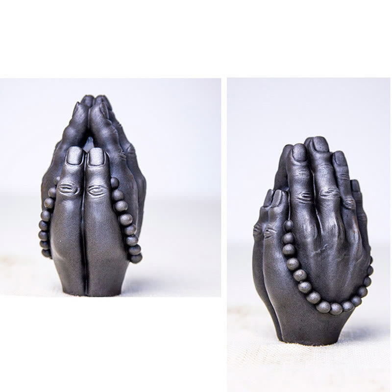 Handmade Rust & Polished Buddha Namaste Statue 15cm | Healing Sounds
