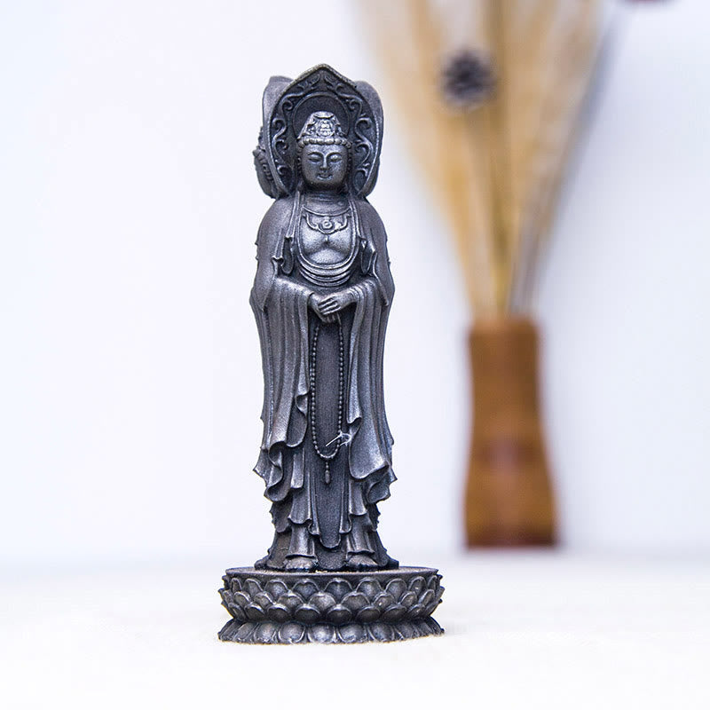 Three-sided Kwan Yin Statue | Iron Powder Rust Cast Resin Decor