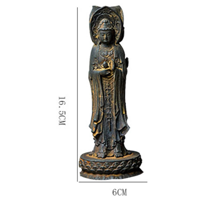 Three-sided Kwan Yin Statue | Iron Powder Rust Cast Resin Decor