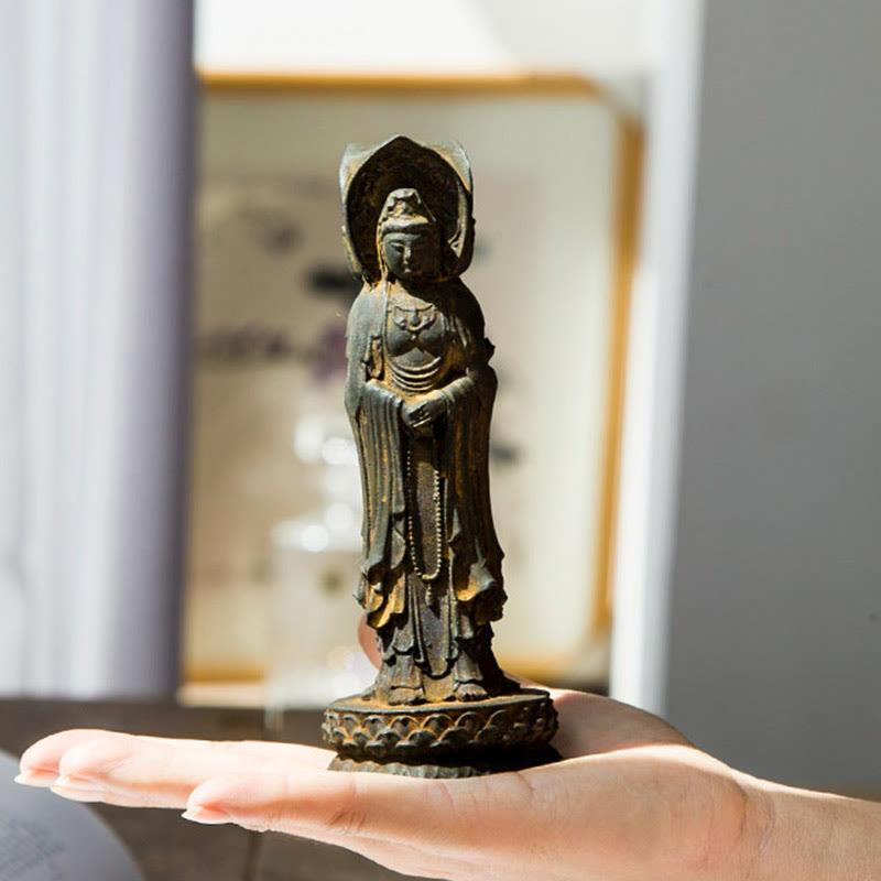 Three-sided Kwan Yin Statue | Iron Powder Rust Cast Resin Decor
