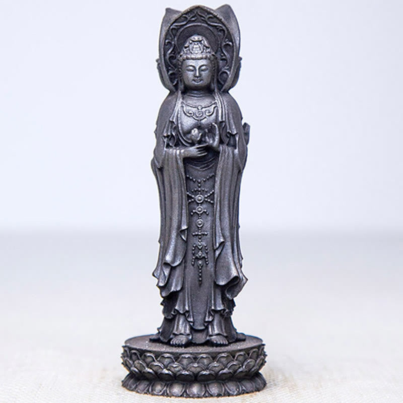 Three-sided Kwan Yin Statue | Iron Powder Rust Cast Resin Decor