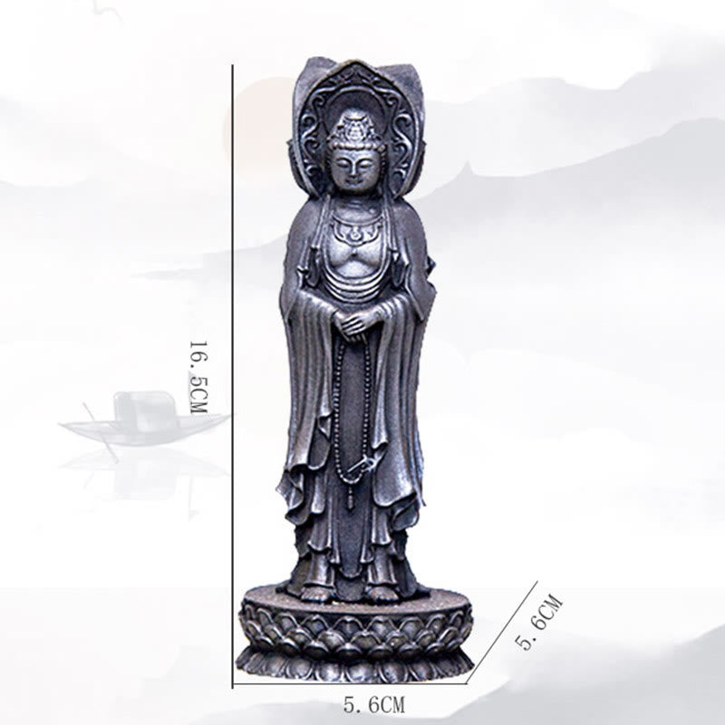 Three-sided Kwan Yin Statue | Iron Powder Rust Cast Resin Decor