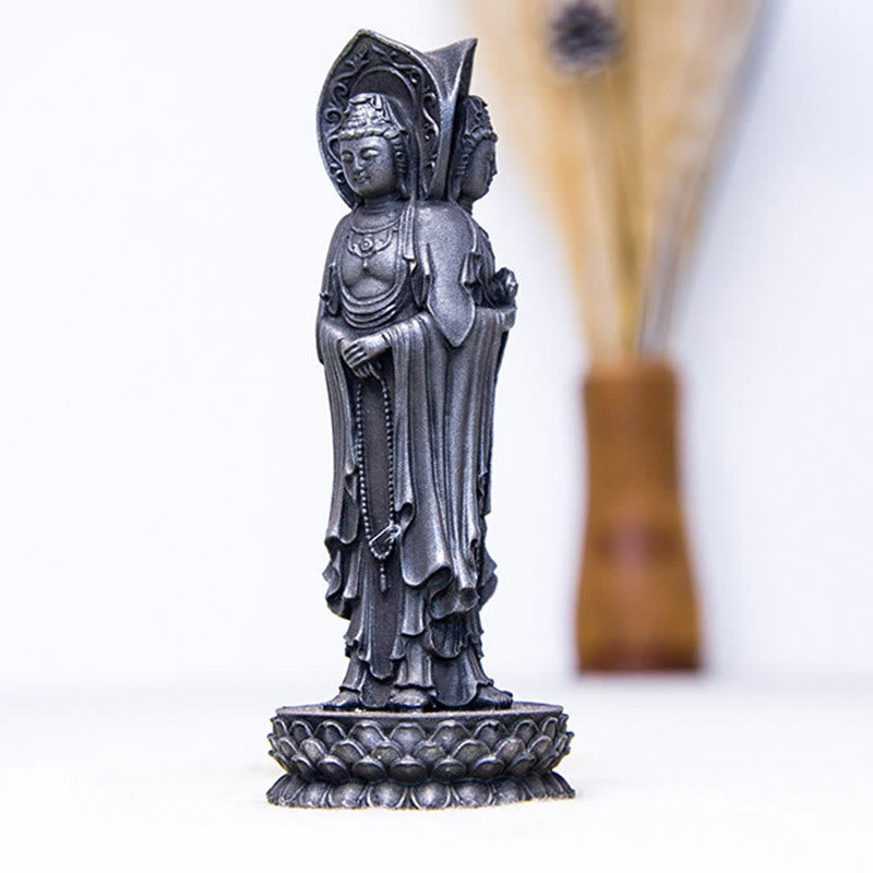 Three-sided Kwan Yin Statue | Iron Powder Rust Cast Resin Decor