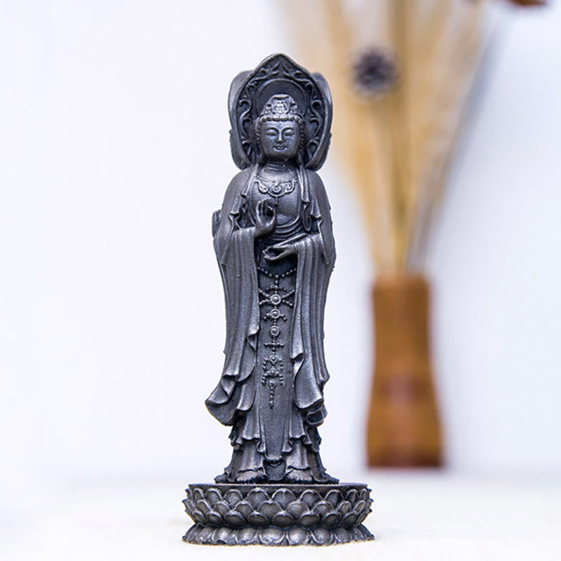 Three-sided Kwan Yin Statue | Iron Powder Rust Cast Resin Decor