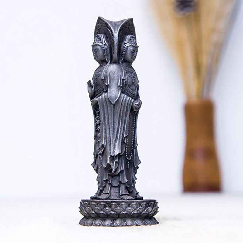 Three-sided Kwan Yin Statue | Iron Powder Rust Cast Resin Decor