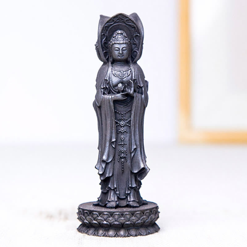 Three-sided Kwan Yin Statue | Iron Powder Rust Cast Resin Decor