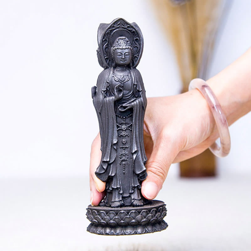 Three-sided Kwan Yin Statue | Iron Powder Rust Cast Resin Decor