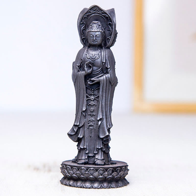 Three-sided Kwan Yin Statue | Iron Powder Rust Cast Resin Decor