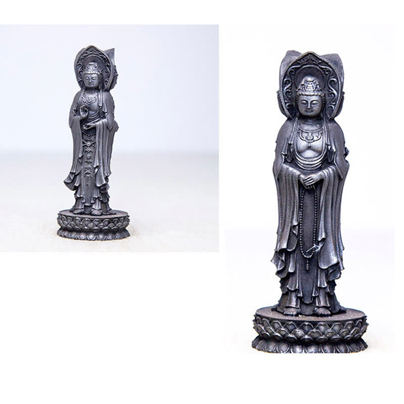 Three-sided Kwan Yin Statue | Iron Powder Rust Cast Resin Decor
