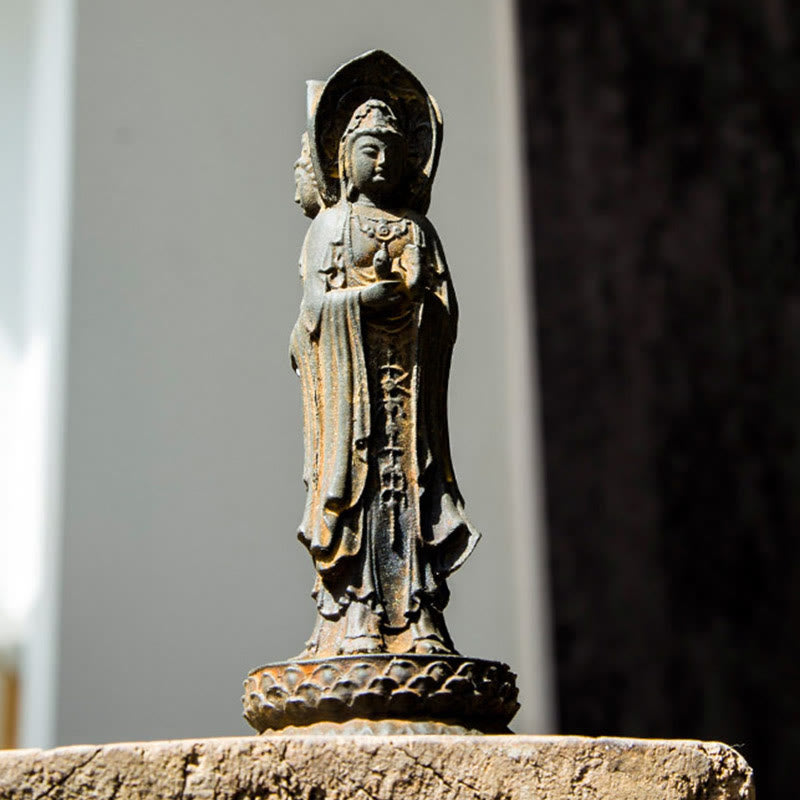 Three-sided Kwan Yin Statue | Iron Powder Rust Cast Resin Decor