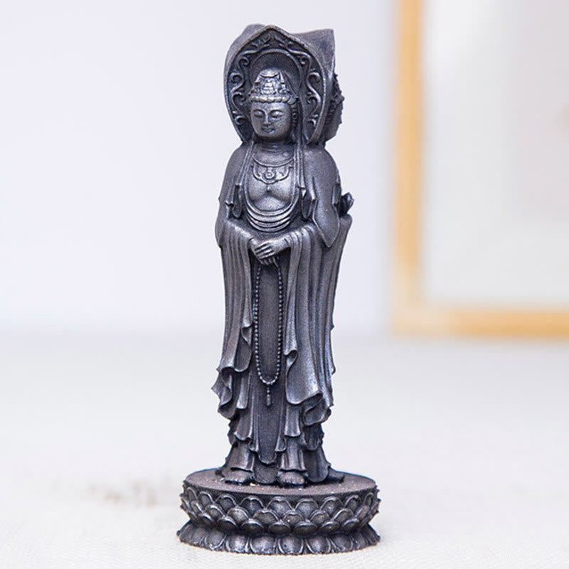 Three-sided Kwan Yin Statue | Iron Powder Rust Cast Resin Decor