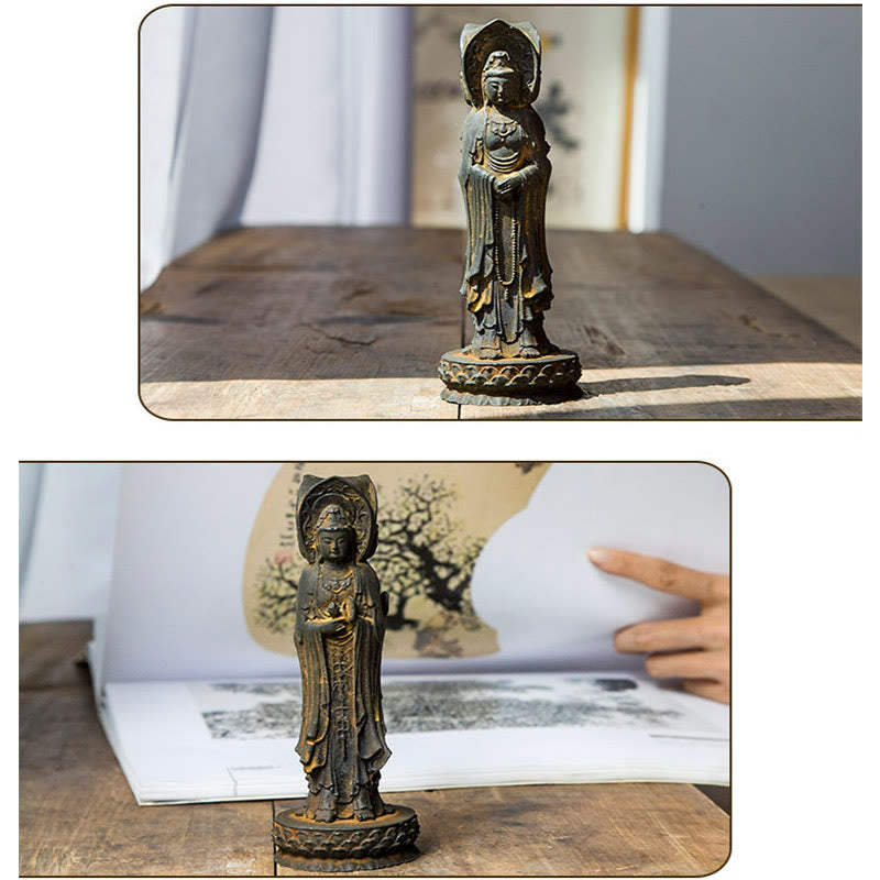 Three-sided Kwan Yin Statue | Iron Powder Rust Cast Resin Decor