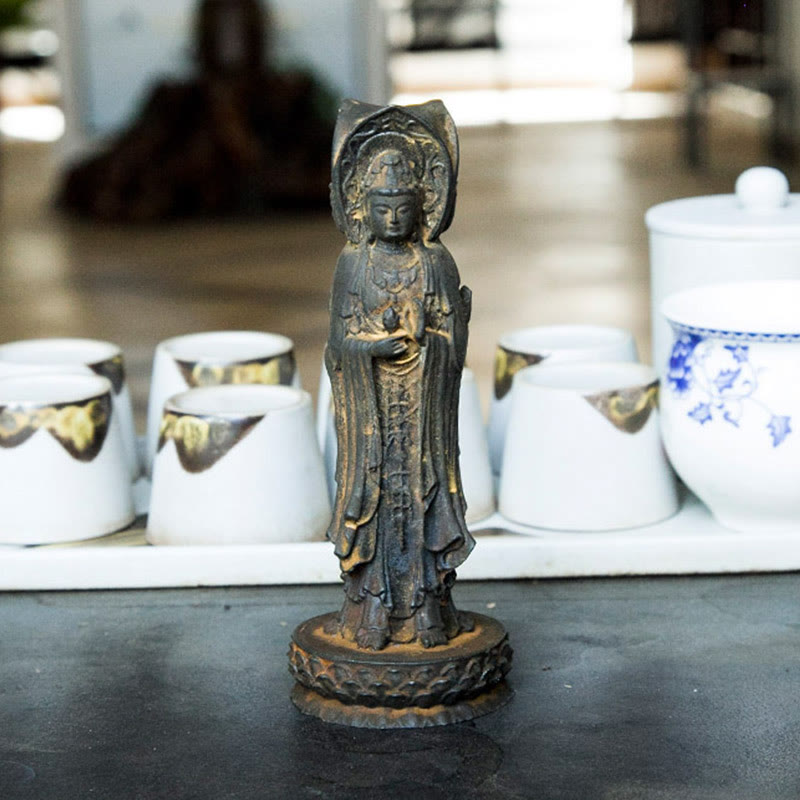 Three-sided Kwan Yin Statue | Iron Powder Rust Cast Resin Decor