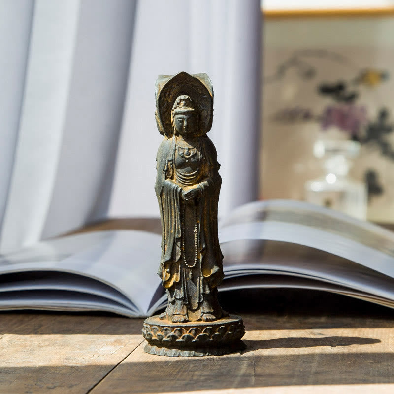 Three-sided Kwan Yin Statue | Iron Powder Rust Cast Resin Decor
