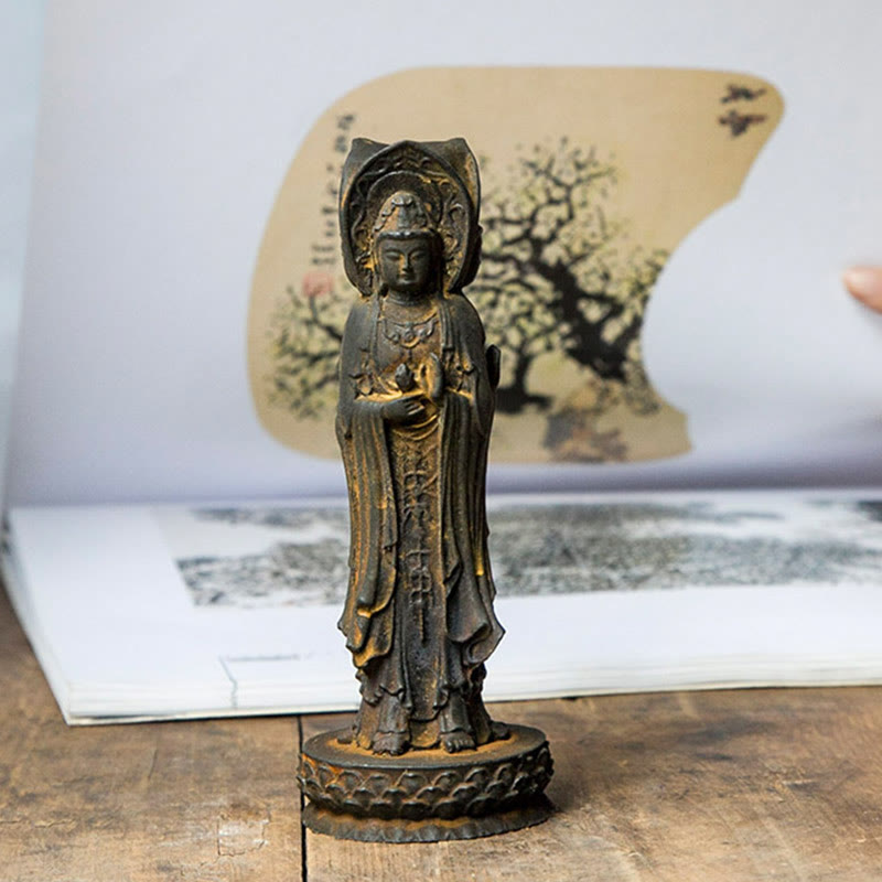 Three-sided Kwan Yin Statue | Iron Powder Rust Cast Resin Decor