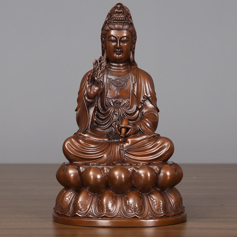 Copper Kwan Yin Avalokitesvara Lotus Buddha Statue Large