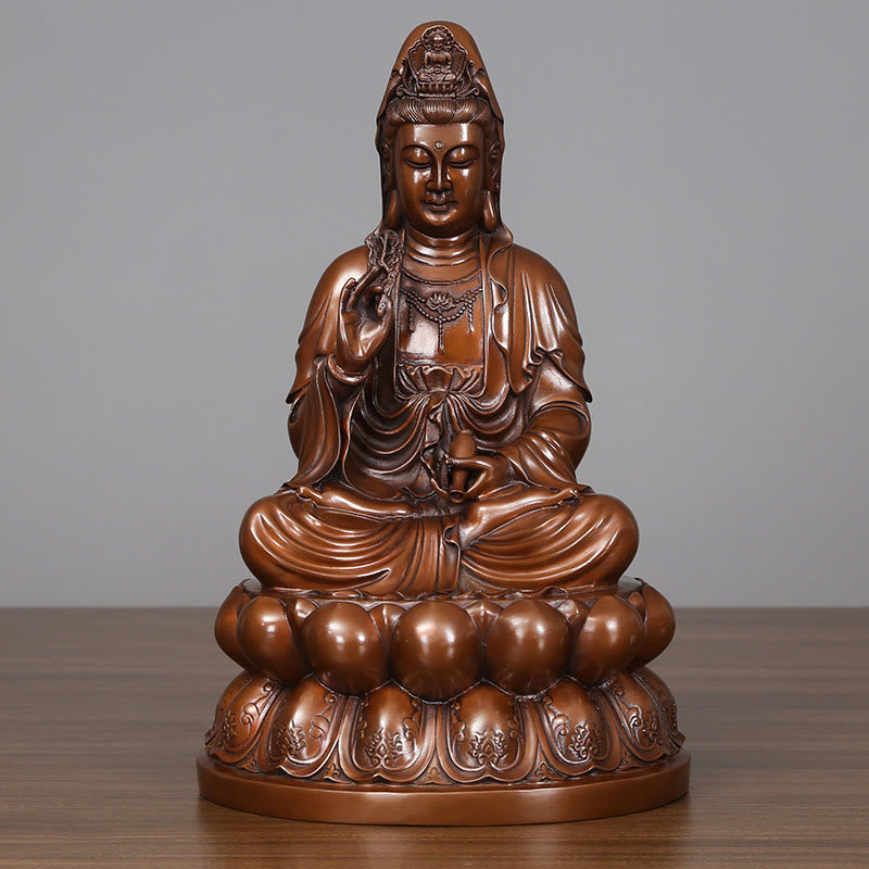 Copper Kwan Yin Avalokitesvara Lotus Buddha Statue Large