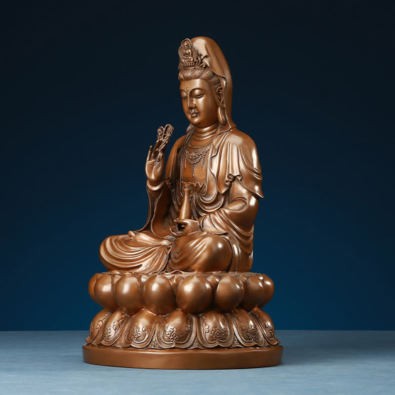 Copper Kwan Yin Avalokitesvara Lotus Buddha Statue Large