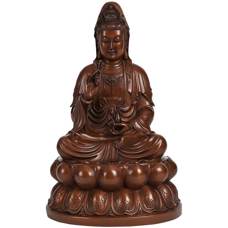 Copper Kwan Yin Avalokitesvara Lotus Buddha Statue Large