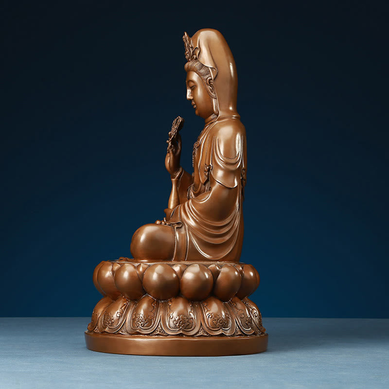 Copper Kwan Yin Avalokitesvara Lotus Buddha Statue Large