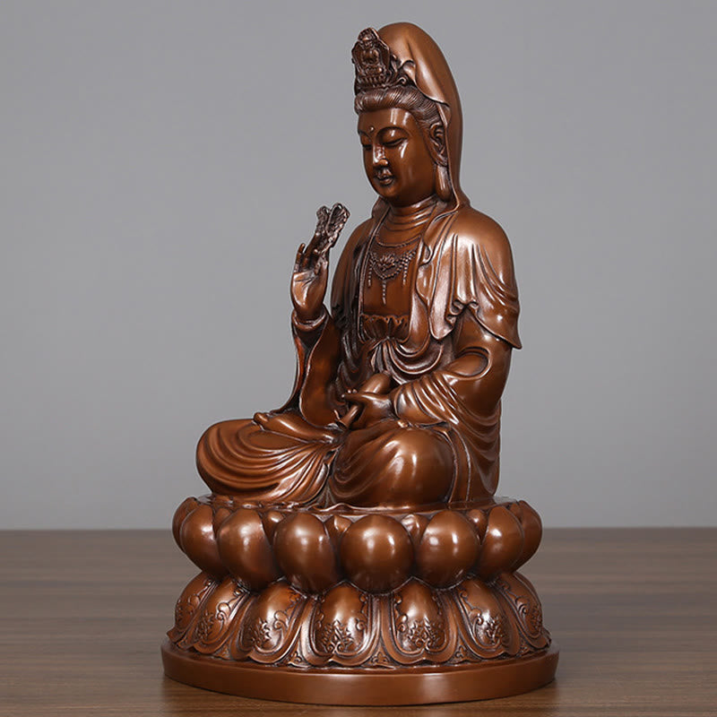 Copper Kwan Yin Avalokitesvara Lotus Buddha Statue Large