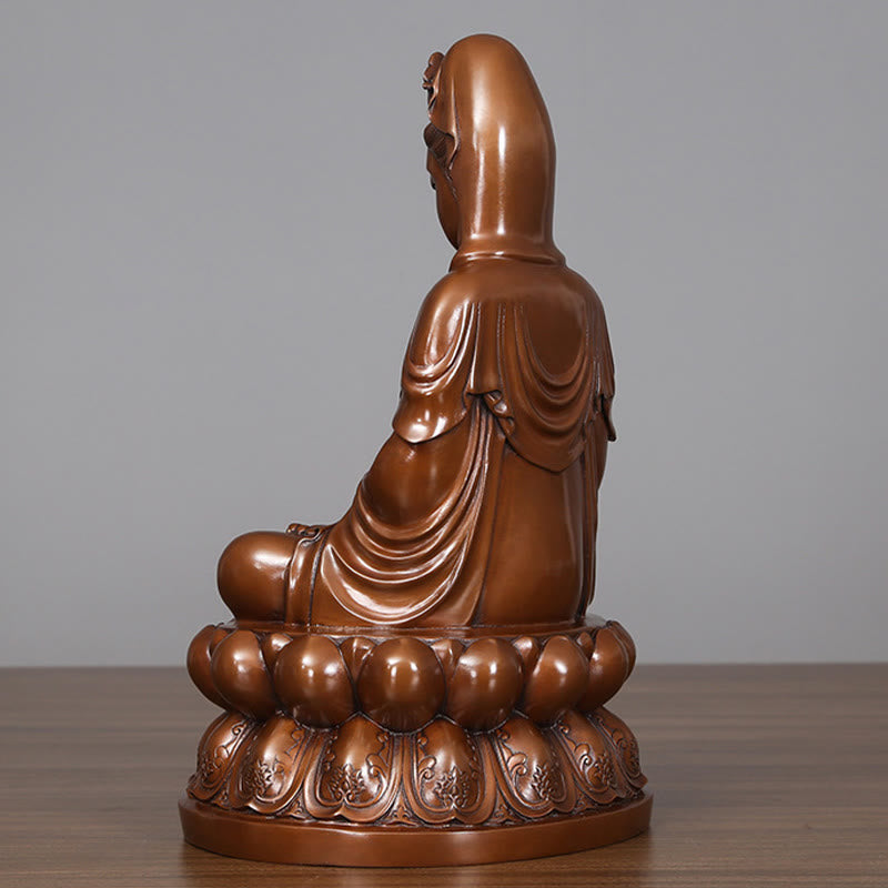 Copper Kwan Yin Avalokitesvara Lotus Buddha Statue Large