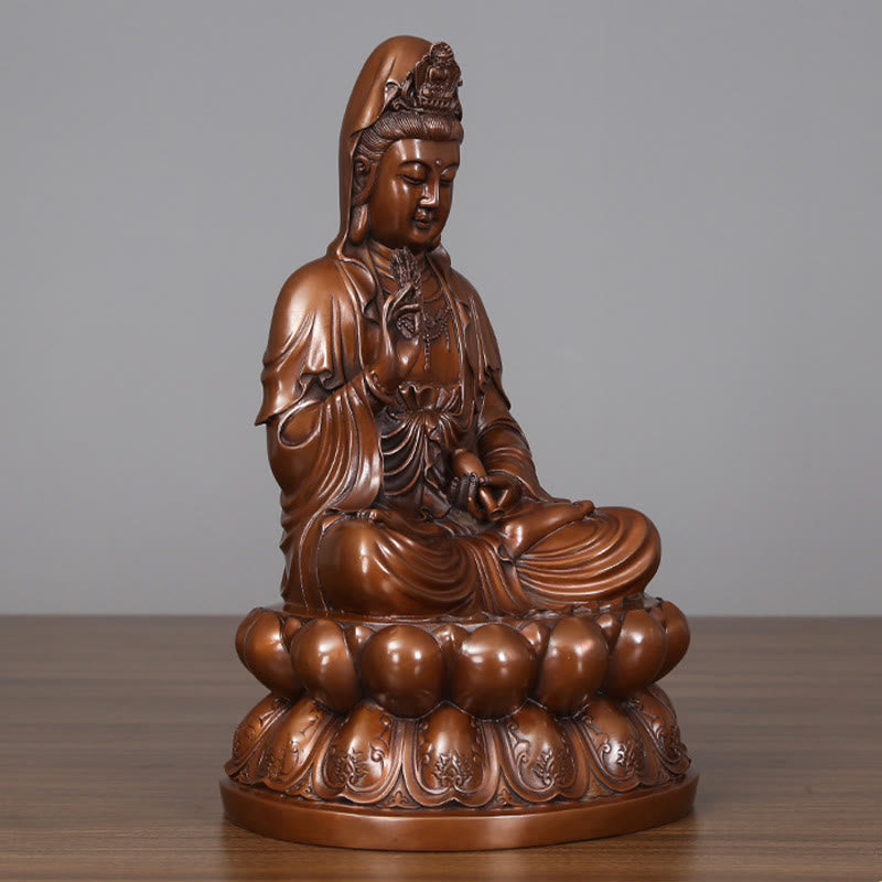 Copper Kwan Yin Avalokitesvara Lotus Buddha Statue Large