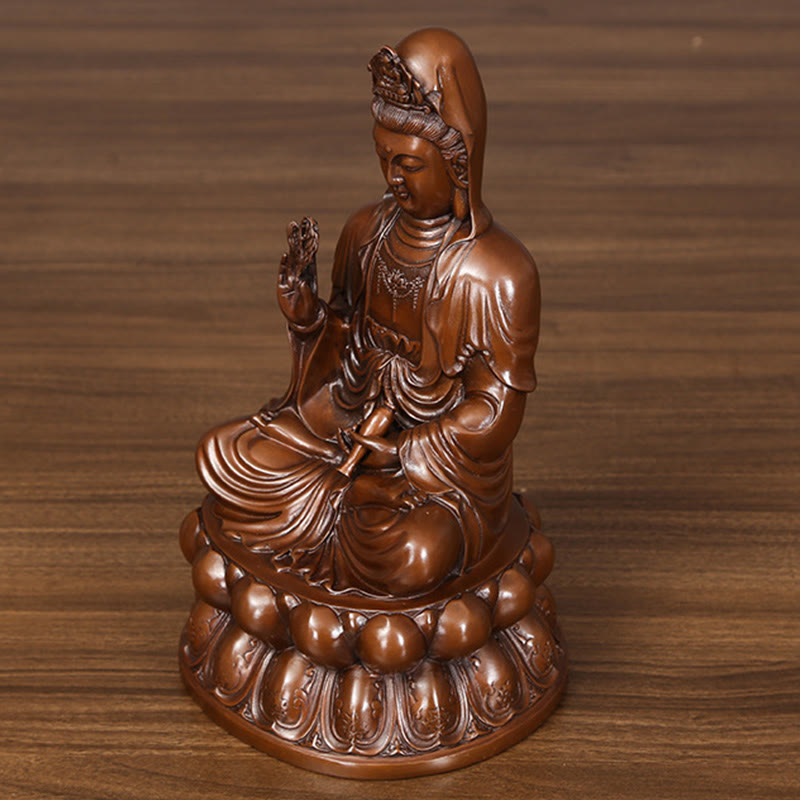 Copper Kwan Yin Avalokitesvara Lotus Buddha Statue Large