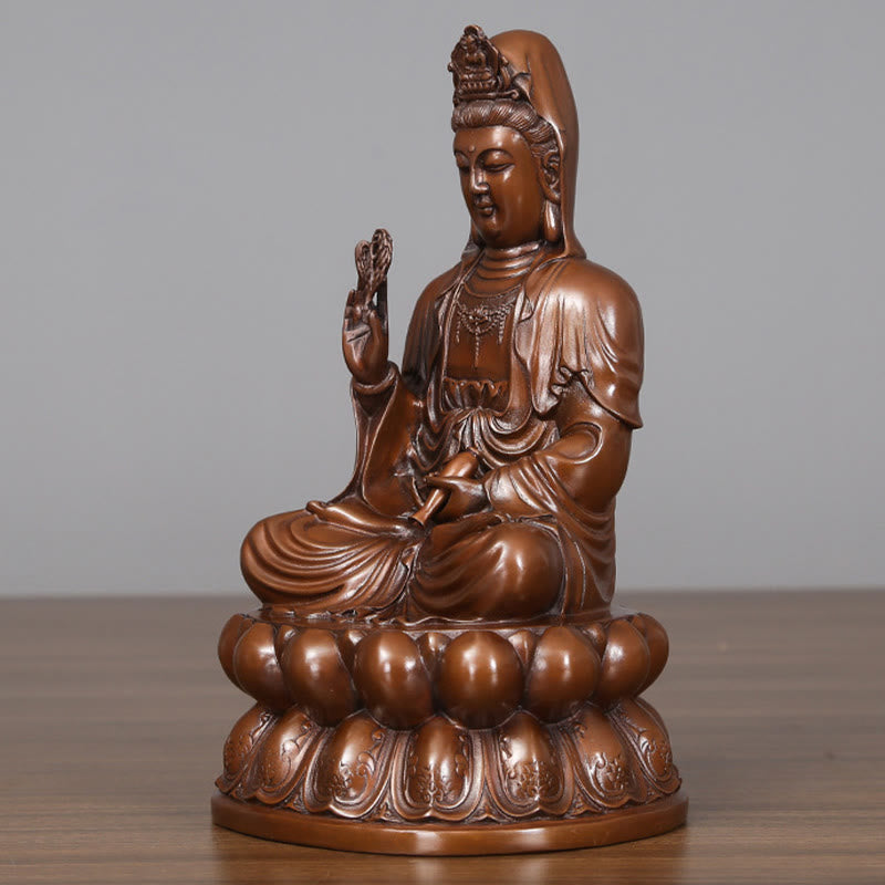 Copper Kwan Yin Avalokitesvara Lotus Buddha Statue Large