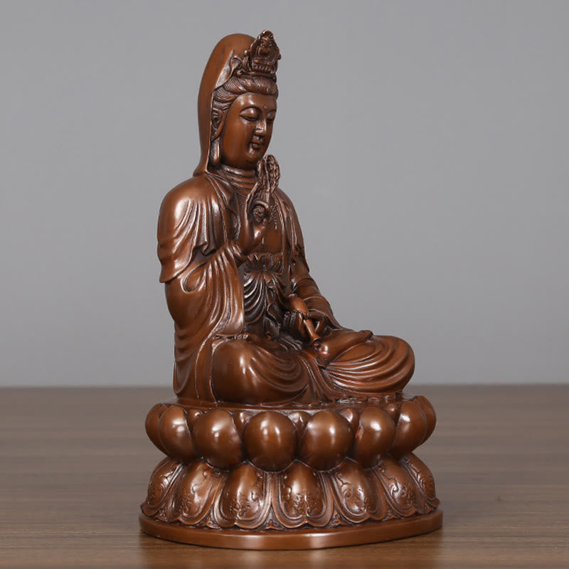 Copper Kwan Yin Avalokitesvara Lotus Buddha Statue Large