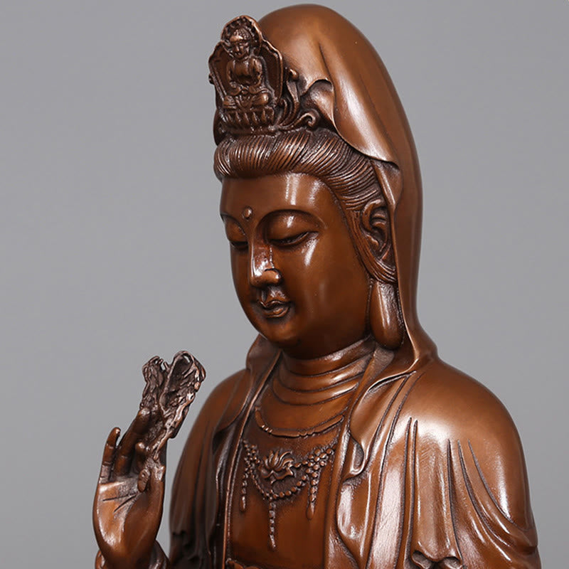 Copper Kwan Yin Avalokitesvara Lotus Buddha Statue Large