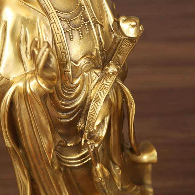 Large Golden Avalokitesvara Buddha Statue 14x44.5cm Copper Brass