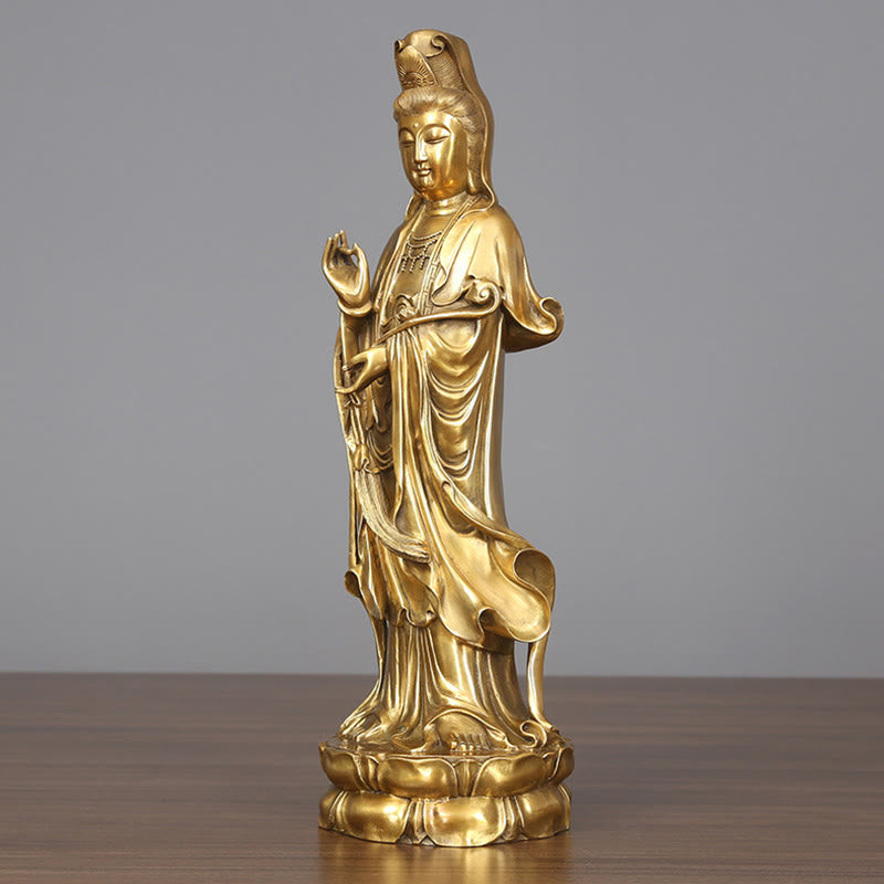 Large Golden Avalokitesvara Buddha Statue 14x44.5cm Copper Brass