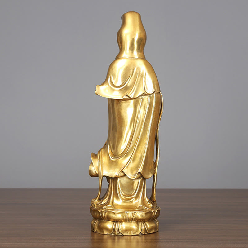 Large Golden Avalokitesvara Buddha Statue 14x44.5cm Copper Brass
