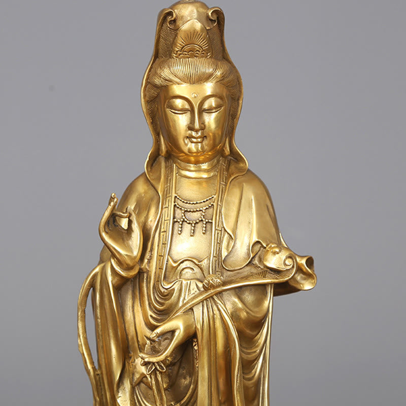 Large Golden Avalokitesvara Buddha Statue 14x44.5cm Copper Brass